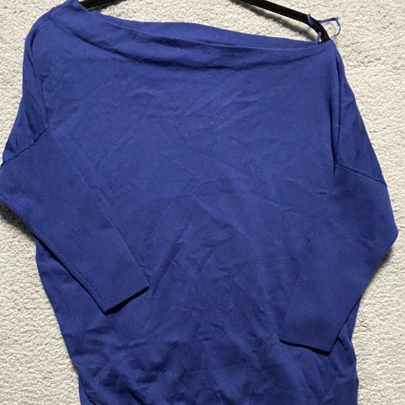 Like NEW Anthropologie Moth Blue Cashmere Blend One Shoulder Sweater S. - Picture 2 of 9